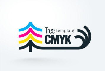 Cmyk Logo. Abstract Tree Printing theme. Template design vector. White background