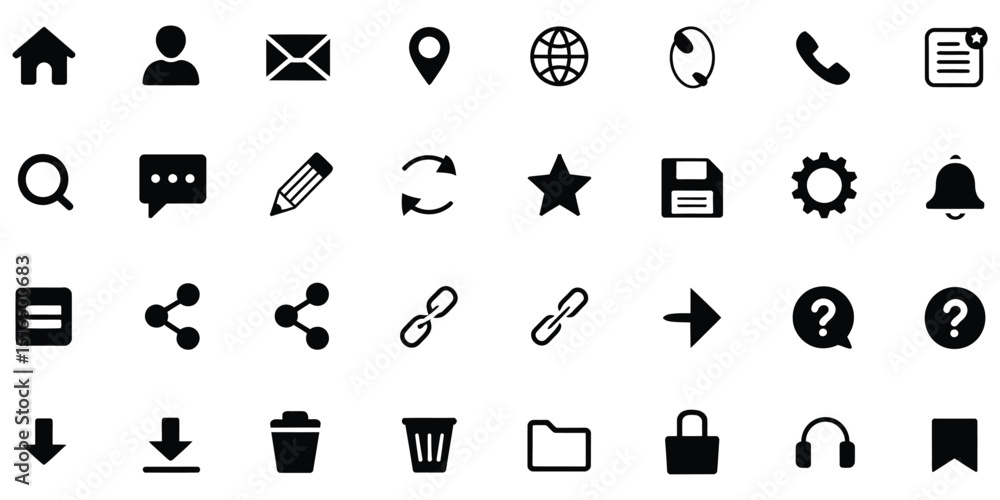 Aufkleber all-in-one website icons – vector set for web & apps