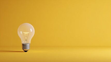 Illuminated Light Bulb on Yellow Backdrop Glowing Filament Creative Idea Conceptual Design Bright Inspiration Energy Source Minimalist Composition Lightbulb Moment
