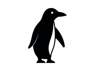 Naklejka premium Silhouette of a Penguin on a Snowy Landscape, silhouette of a penguin standing on a snowy or icy surface, penguin, silhouette, bird, black and white, animal, wildlife, arctic, antarctic, snowy, ice. 