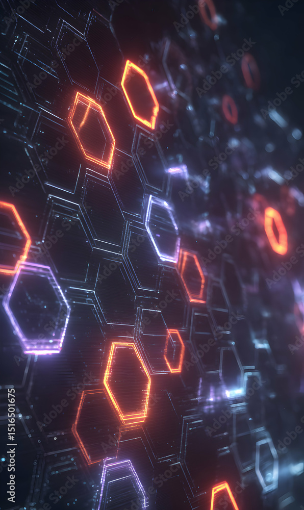 Poster abstract futuristic background with glowing hexagons showcasing innovation in technology and connect