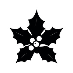 Holly Berry Christmas Leaves Black Vector Art