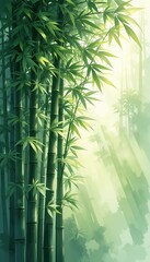 Serene bamboo forest in sunlight