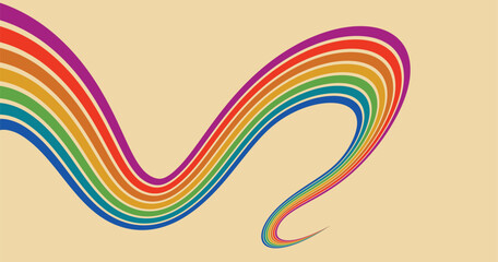  Retro abstract wave background featuring a flowing rainbow of curved stripe
