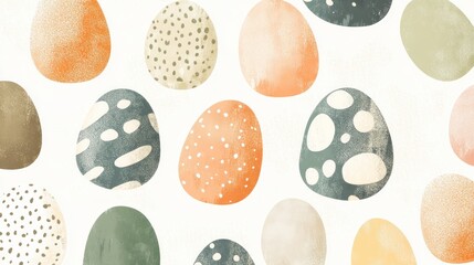 Watercolor Easter eggs in pastel colors and various patterns on white background.