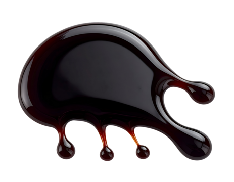 black soy sauce splash with dripping abstract shape and glossy texture on isolated background for culinary and asian cooking design
