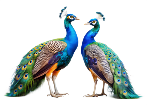  two peacock isolated on white background, PNG