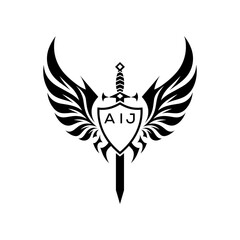Obraz premium AIJ Warrior Seal . AIJ letter logo. Wings of Valor AIJ Emblem . 