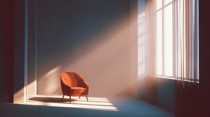 Cozy Chair Illuminated by Soft Morning Light in a Minimalist Room Generative AI