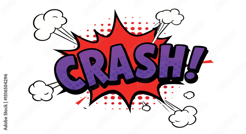 Aufkleber comic style explosion with colorful crash text and dynamic elements