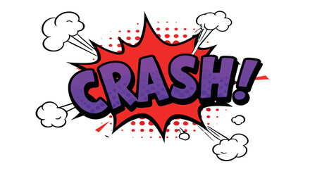 Comic style explosion with colorful crash text and dynamic elements