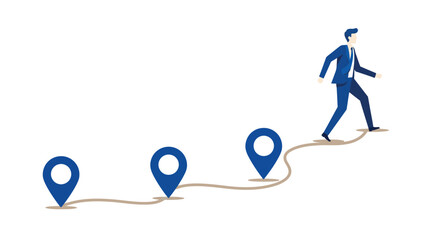Business growth and progression concept with caucasian male figure and path