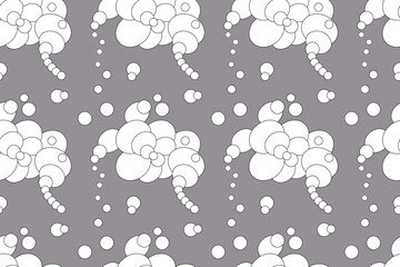 Beautiful abstract seamless pattern on  gray background. Abstract white figures and circles. For background, wallpaper, textiles, packaging wrappers, packaging.