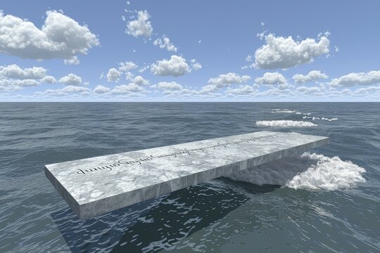 Quantum ink ocean with floating conceptual islands and self-writing equations over stormy computational waves symbolizing data conflict