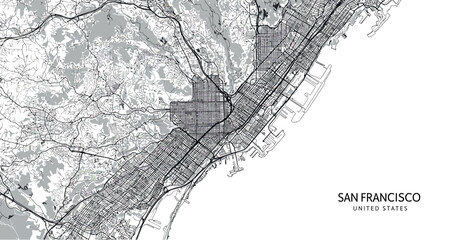 Fototapeta premium Detailed urban map of san francisco's streets and coastline