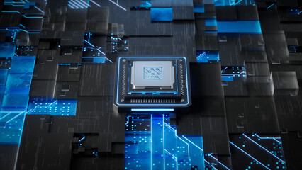A chip with LLM printed on it in an integrated circuit for artificial intelligence as well as large language modeling scenarios