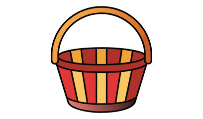 Striped basket with handle isolated on white background
