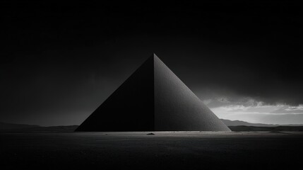 Immense Solid Black Monolith Dramatic Perspective Dark Void Mysterious Structure Impenetrable Surface Towering Presence Abstract Black Sculpture Minimalist Dark Art Enigmatic Geometric Form
