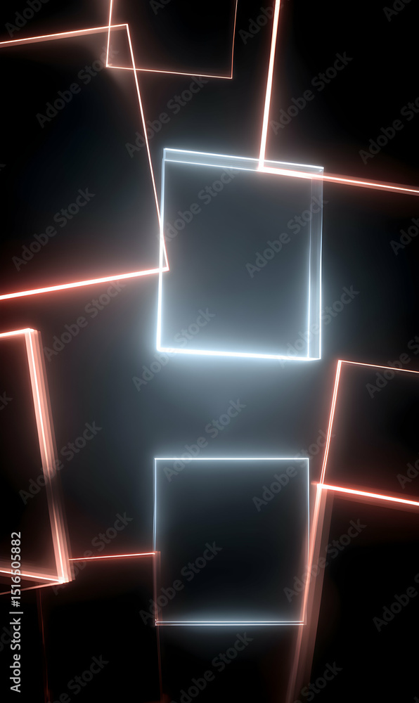 Poster Abstract neon squares floating in a dark void creating a mesmerizing futuristic display of light