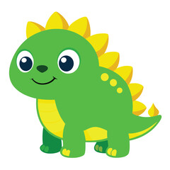 Obraz premium Cheerful Cartoon Dinosaur Illustration Cute Green Dino with Yellow Spikes and Dots on White