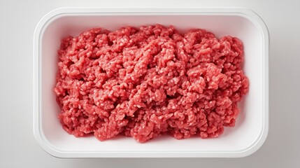 Red Minced Meat in a White Tray From a Top View Perspective Generative AI