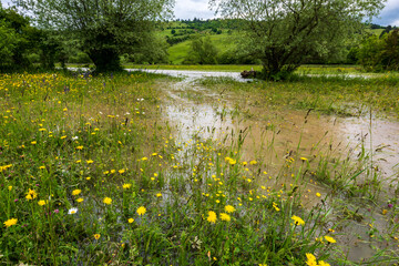 Heavy rain caused this creek in Catrusa Valley to overflow, contributing to floods in several...