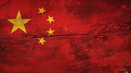 Artistic Representation of the Chinese Flag with Textured Red Background
