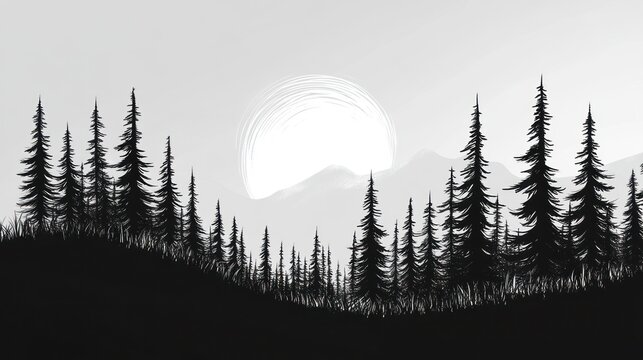 Silhouetted forest at dawn