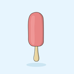 Pink ice cream on a stick. Colorful outline vector illustration.