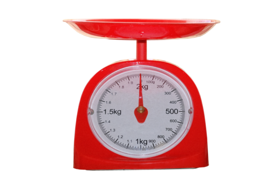 Weigh scale, measurement tool, kitchen scales on transparent background.