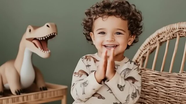 Adorable Toddler in Dinosaur Pajamas