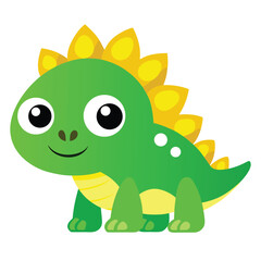 Obraz premium Cute Cartoon Stegosaurus Illustration Green Dinosaur with Yellow Plates and Big Eyes