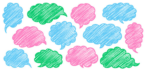 Crayon Speech Bubble Frame. Vector Chalk Talk Balloon. Colorful Dialog Chat Illustrations