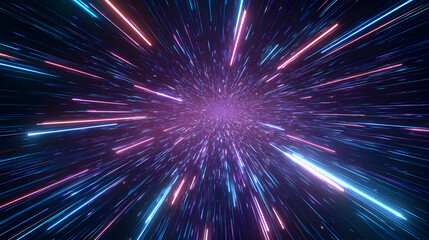 Obraz premium Energetic light streaks illuminate a futuristic journey through cosmic space with vibrant neon colors