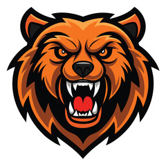 Fototapeta premium Fierce Orange Bear Head Cartoon with Sharp Teeth and Angry Expression