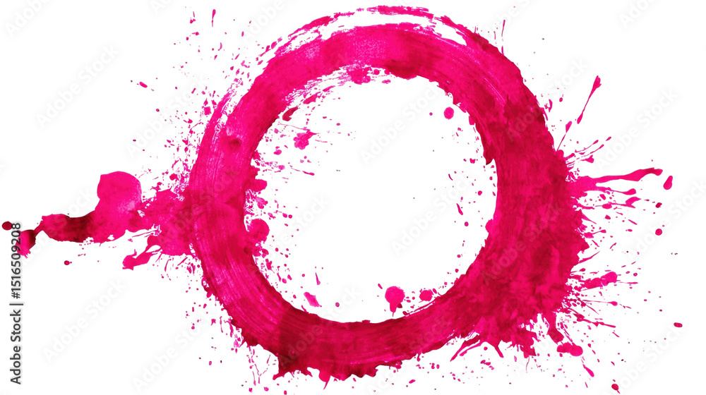 Poster pink paint is splashing, forming a circle on a transparent background, creating a vibrant and dynami