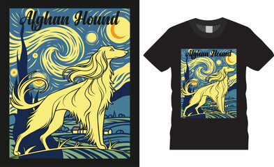 The Starry Night Afghan Hound  Colorful typography vector t-shirt design template