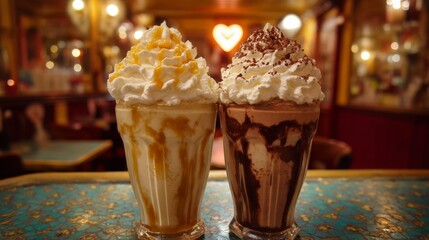 Delicious Chocolate and Caramel Milkshakes with Whipped Cream