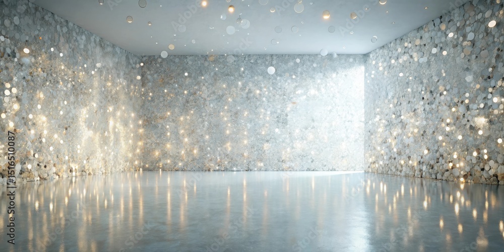 Aufkleber empty room with sparkling wall and reflective floor, ideal for elegant event or product display