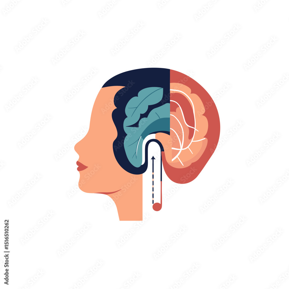 Aufkleber conceptual brain profile illustration featuring neural pathways and cognitive functionality on white