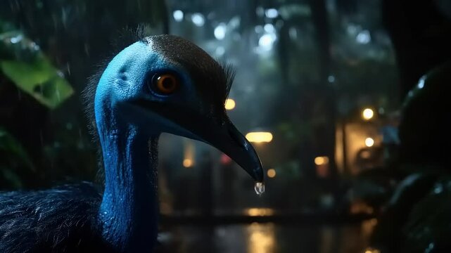 Cassowary in the Rain: A Captivating Portrait
