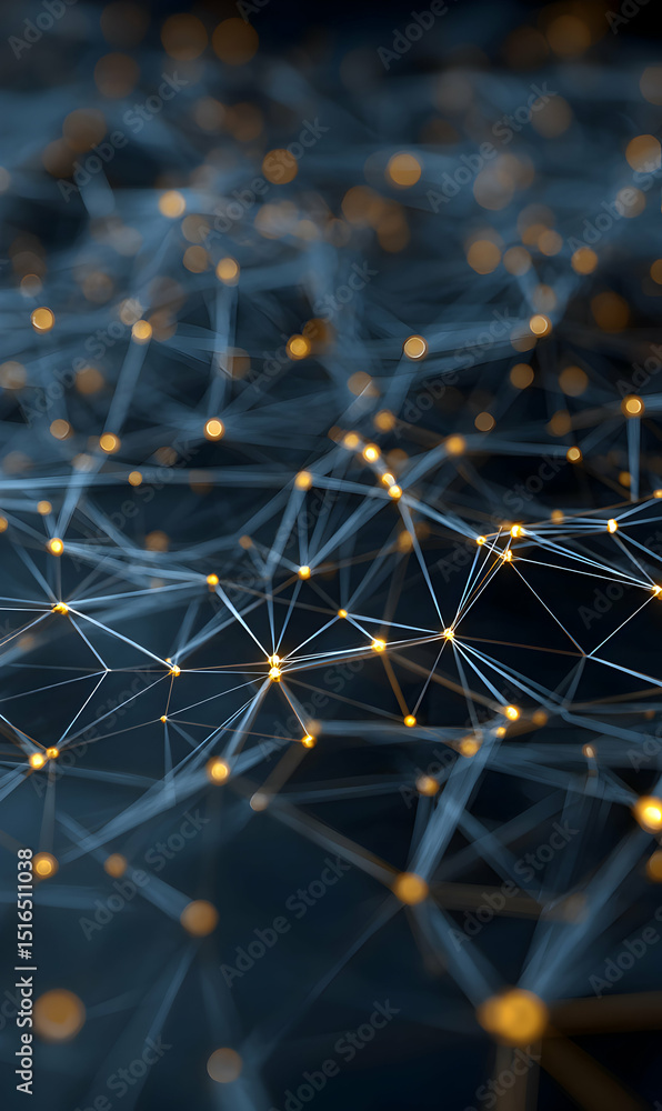 Poster intricate network of interconnected lines and points forming a complex abstract design, depicting co