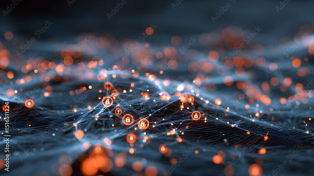 Poster abstract network representing digital security connections and secure data transmission over the int