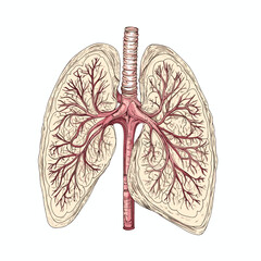 Detailed Anatomical Illustration of Human Lungs with Trachea Bronchi and Pulmonary Vessels in a Medical Diagram Style
