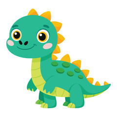 Fototapeta premium Playful Cartoon Dinosaur Illustration Cute Green Dino with Spikes and Happy Smile