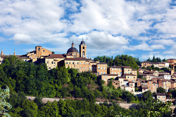 Stunning view of medieval town Urbino nestled in the hills of Marche, Italy