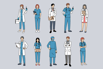 Healthcare Professionals in Various Roles and Attire Showcasing Contributions to Medicine