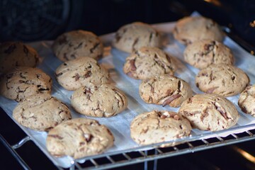 Freshly Baked Chocolate Chip Cookies in Oven
