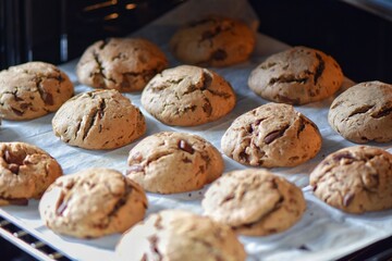 Freshly Baked Chocolate Chip Cookies in Oven