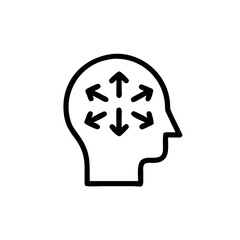 head with multiple arrows fragmented attention, Mind conceptualization with arrows indicating direction and movement  